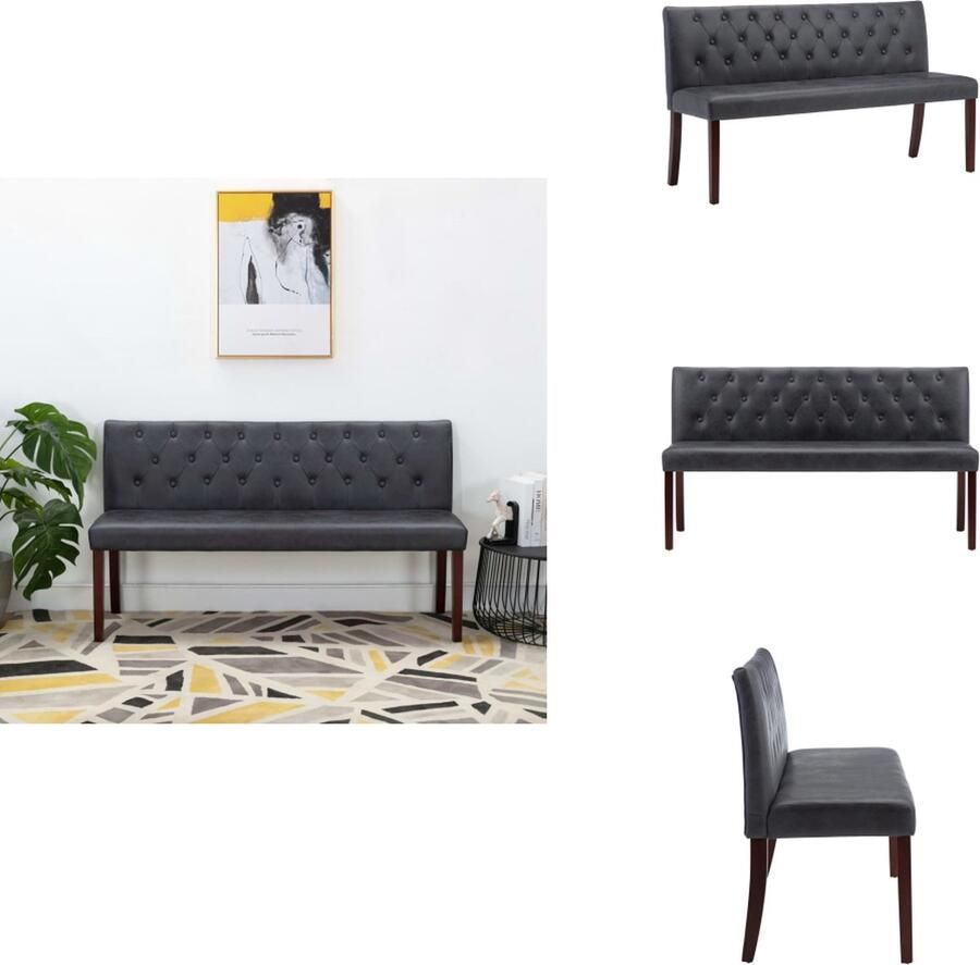 VidaXL Retro Bank Kunstsuède Grijs 148.5 x 52 x 84.5 cm Met Knopenpatroon Hocker