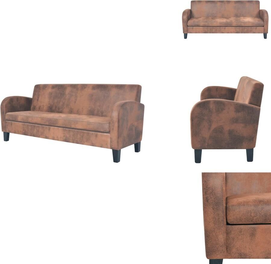 VidaXL 3-zitsbank Kunstsuède 183x70x76 cm bruin Stevig houten frame Extra comfortabel Bank