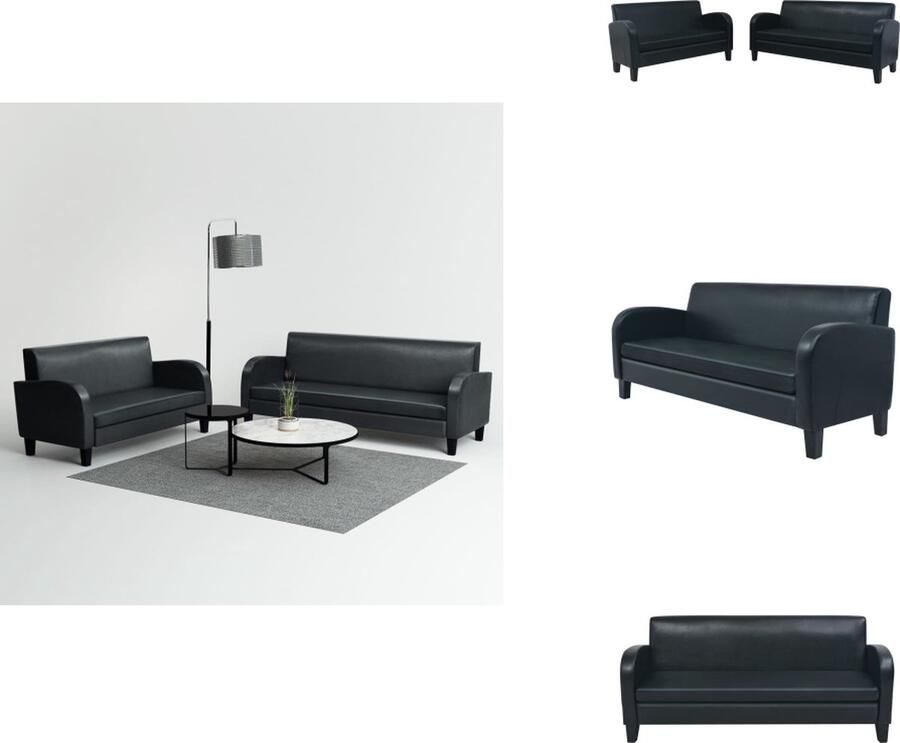 VidaXL Kunstleren Bankstel 2-zits en 3-zits Zwart houten frame Eenvoudig te monteren Bank