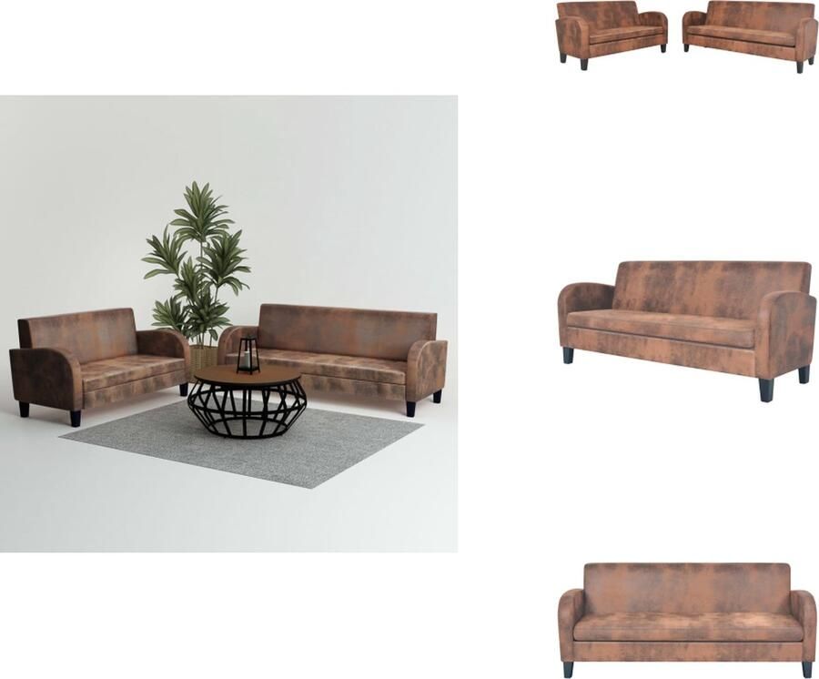 VidaXL Bankstellen Kunstsuède 2-zitsbank en 3-zitsbank Bruin 139 x 70 x 76 cm 183 x 70 x 76 cm Eenvoudige montage Bank