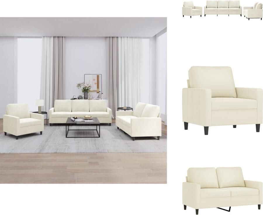 VidaXL Bank Banken Sofa Loungebank 3-delige Loungeset met kussens fluweel crèmekleurig
