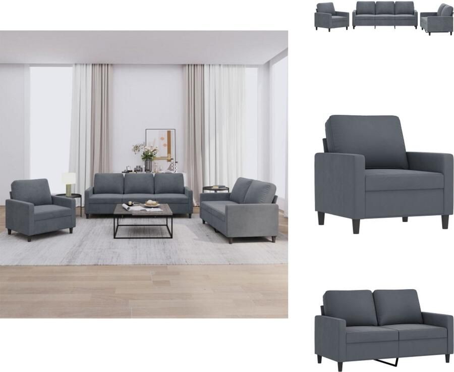 VidaXL Bank Banken Sofa Loungebank 3-delige Loungeset met kussens fluweel donkergrijs