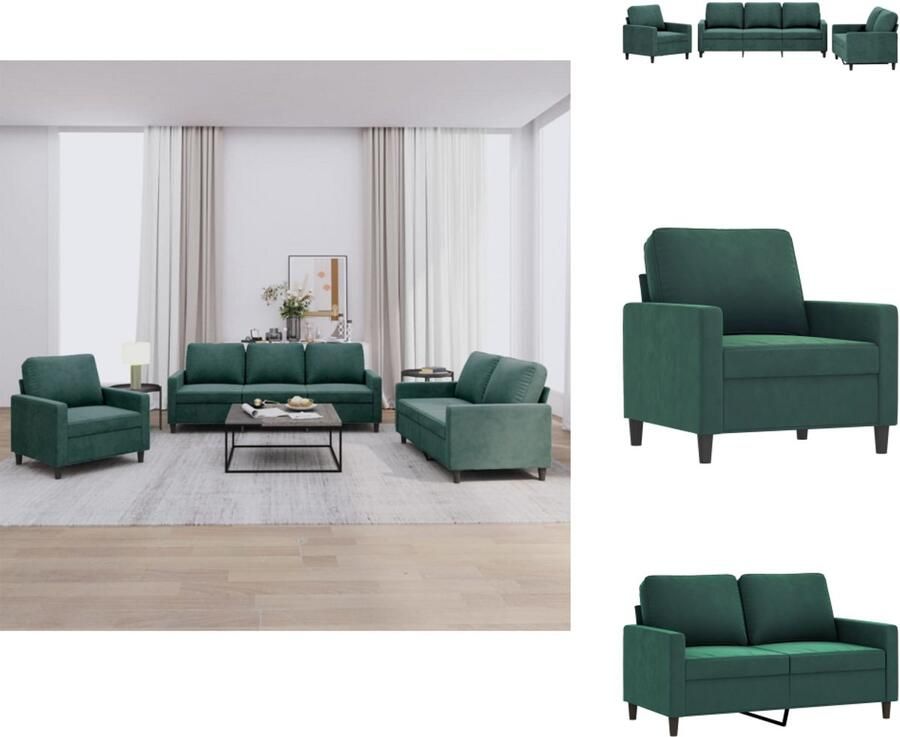 VidaXL Bank Banken Sofa Loungebank 3-delige Loungeset met kussens fluweel donkergroen