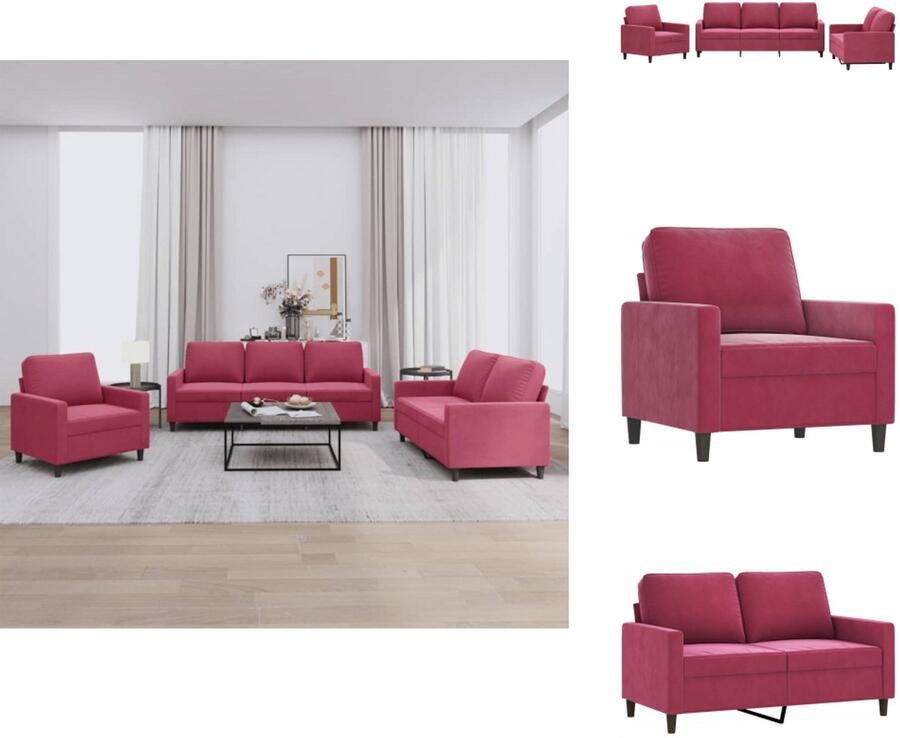 VidaXL Bank Banken Sofa Loungebank 3-delige Loungeset met kussens fluweel wijnrood