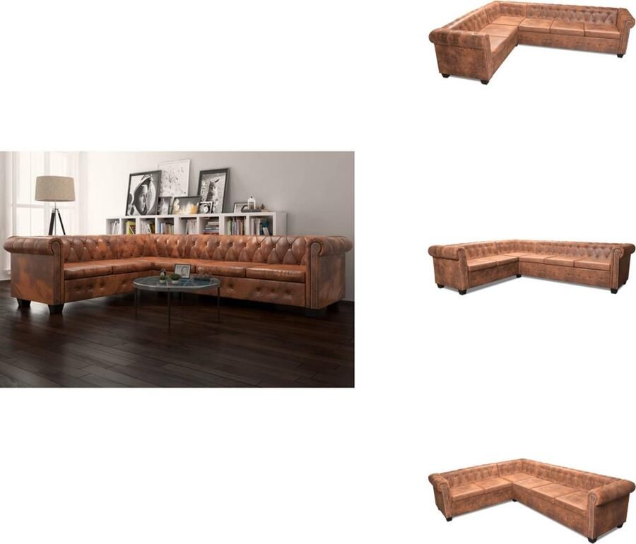 VidaXL Bank Banken Sofa Sofas Chesterfield hoekbank 6-zits kunstleer bruin