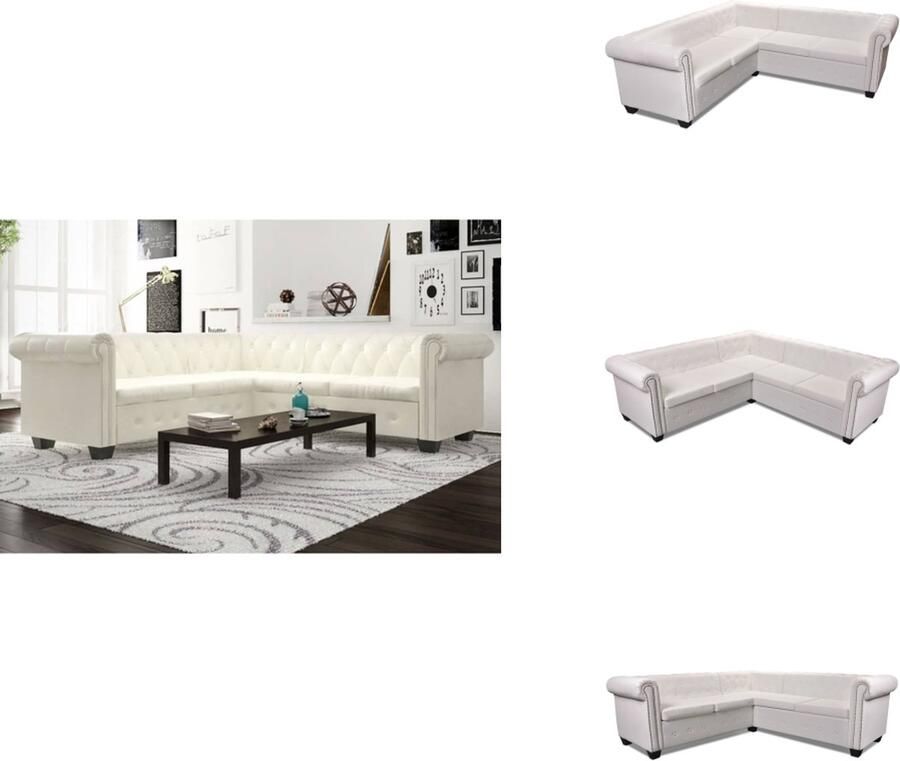 VidaXL Chesterfield bank 5-zits 205 x 205 x 73 cm wit kunstleren bekleding eenvoudig te monteren Bank