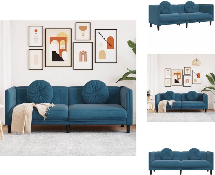 VidaXL Bank 3-zits Fluweel Blauw Inclusief Kussens 3 Zits Bank Fluweelb Bank Blauwe Bank Banks Kopen Lounge Meubilair