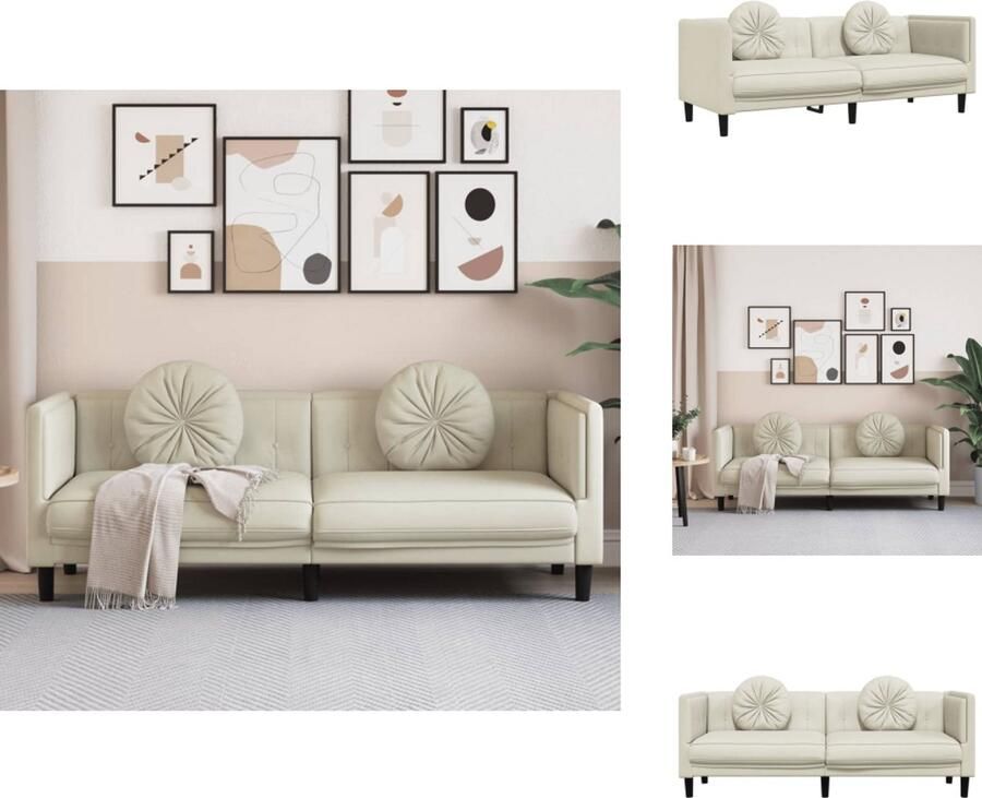 VidaXL Bank Banken Sofa Tuinbank Bank met kussens 3-zits fluweel crèmekleurig