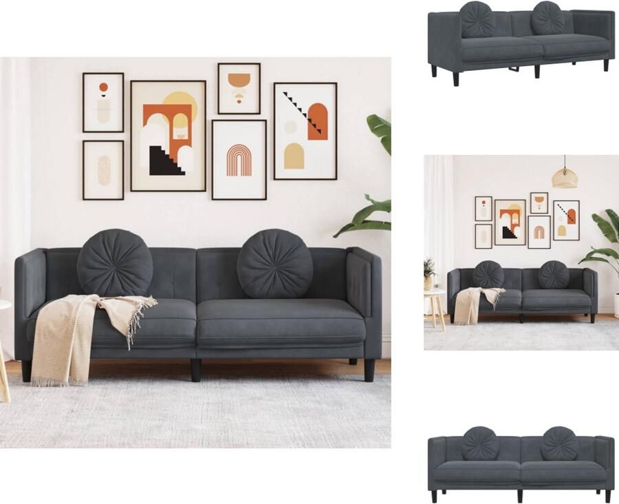 VidaXL Bank Banken Sofa Tuinbank Bank met kussens 3-zits fluweel donkergrijs
