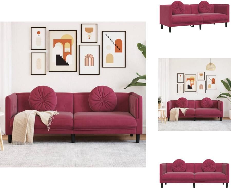 VidaXL Bank Banken Sofa Tuinbank Bank met kussens 3-zits fluweel wijnrood