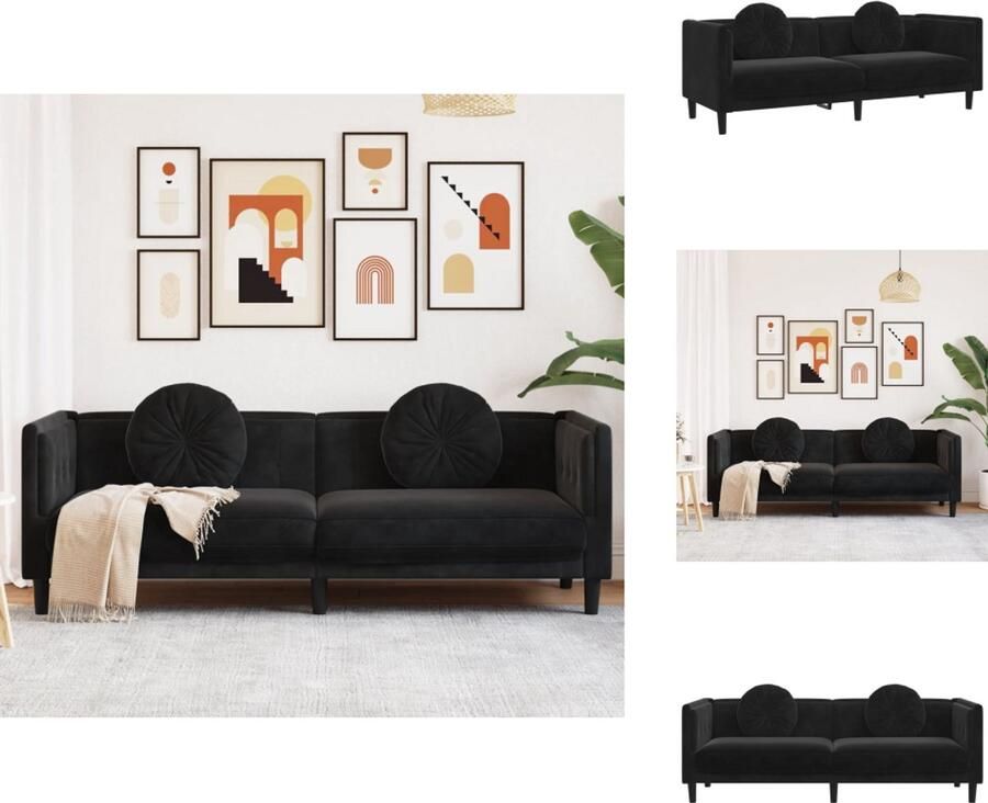 VidaXL Bank Banken Sofa Tuinbank Bank met kussens 3-zits fluweel zwart