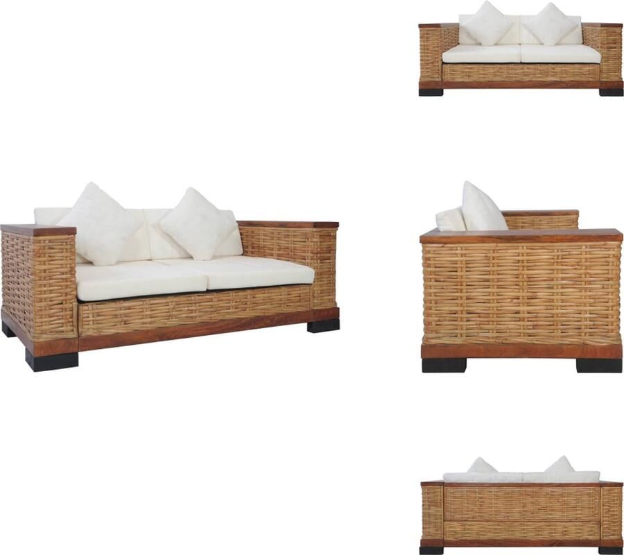 VidaXL Bank Banken Tweezitsbank Tweezitsbanken Tweezitsbank met kussens natuurlijk rattan bruin