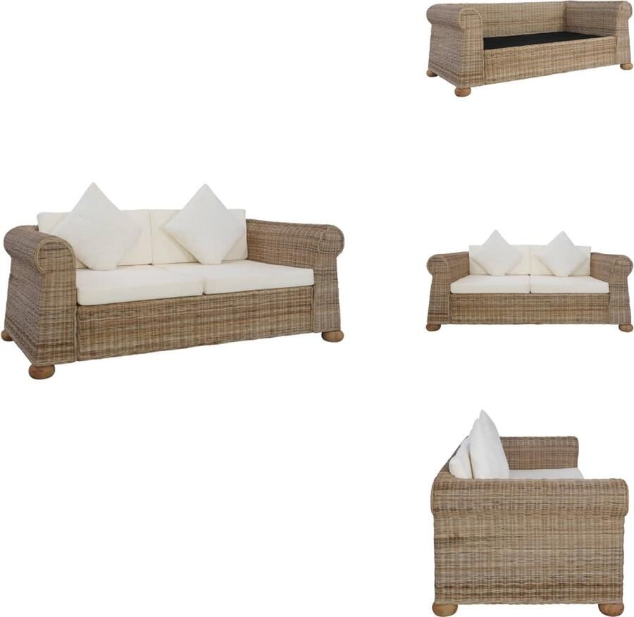 VidaXL Rattan Sofa Natuurlijk Fitrit Rattan 155 x 78 x 67 cm Crèmewit Linnen Kussens Bank