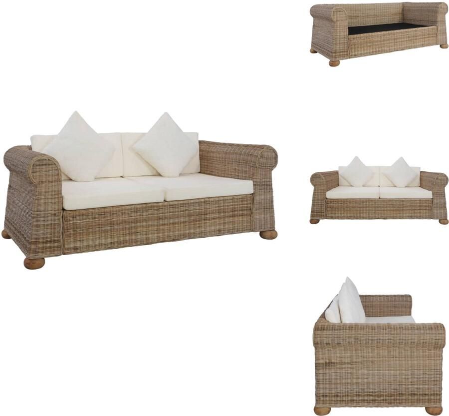 The Living Store Rattan Naturel Bank 132 x 78 x 74 cm Duurzaam houten frame Rattan Bank Tweezitsbank Lounge Bank Buitenbank Tuinbank - Foto 4
