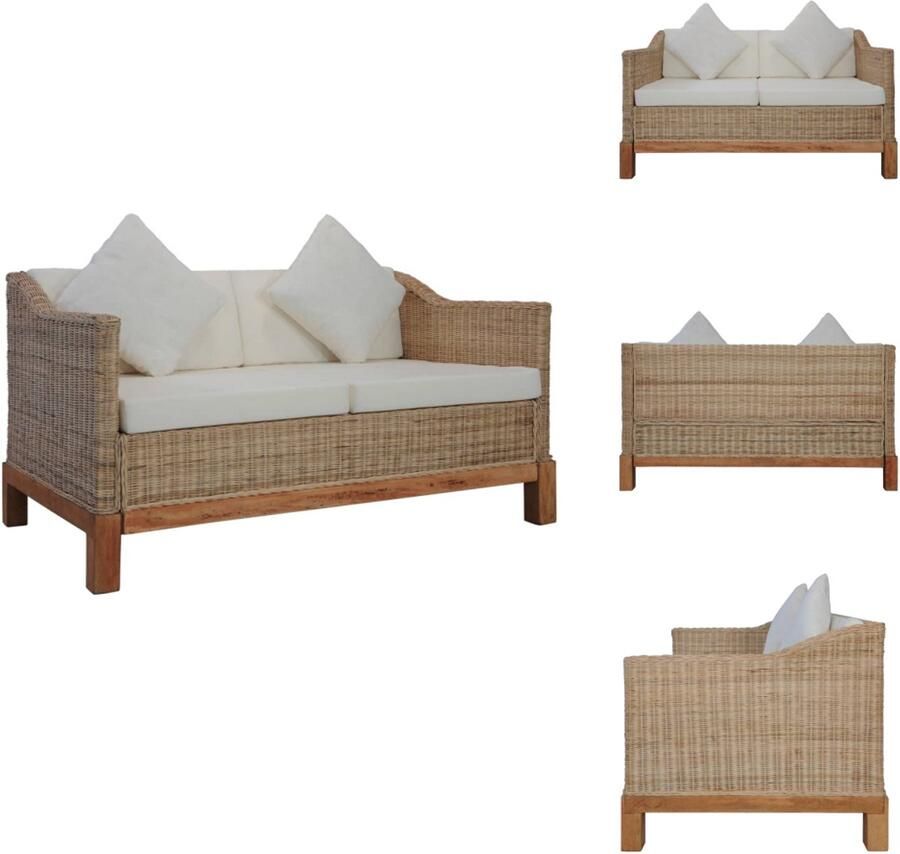 The Living Store Rattan Naturel Bank 132 x 78 x 74 cm Duurzaam houten frame Rattan Bank Tweezitsbank Lounge Bank Buitenbank Tuinbank - Foto 3
