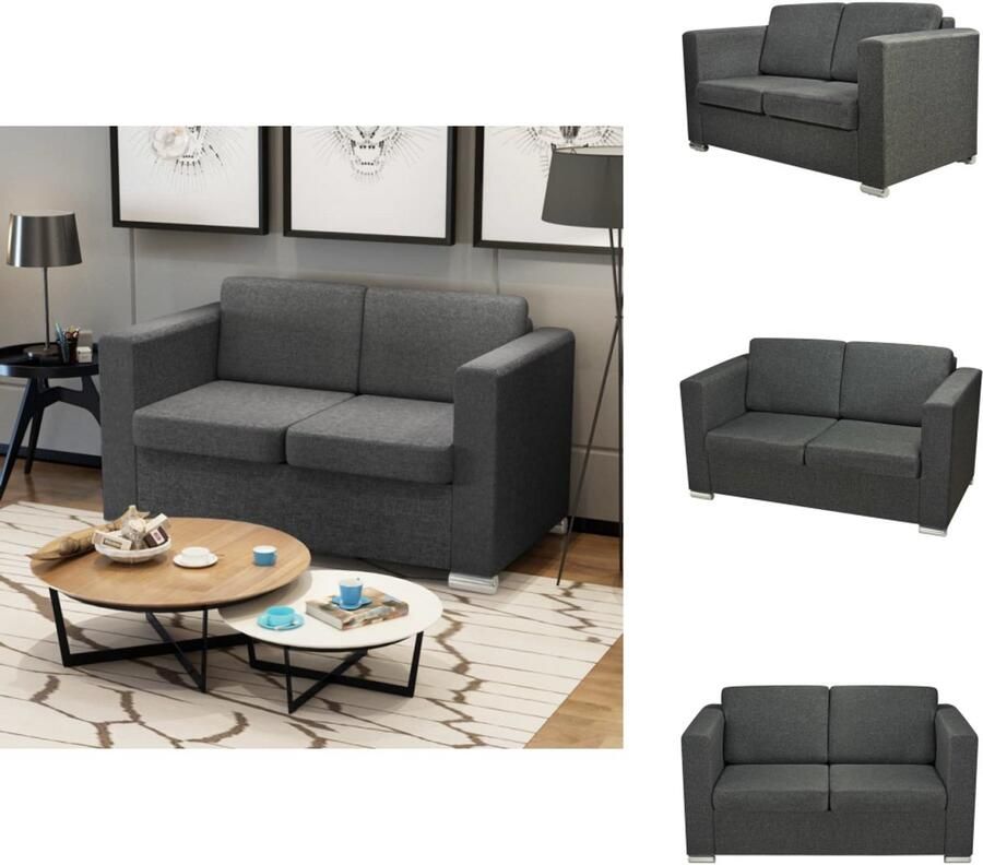 VidaXL Bank Banken Tweezitsbank Tweezitsbanken Tweezitsbank stof donkergrijs - Foto 2