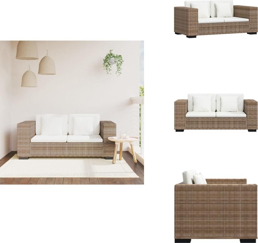 VidaXL Rattan Bank Tweezitsbank Natuurlijk rattan 162 x 80 x 61 cm Crèmewit linnen Bank