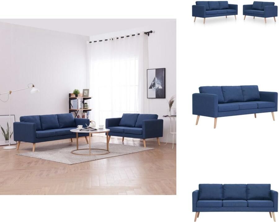 VidaXL Bank Banken Zitbank Zitbanken 2-delig Bankstel stof blauw