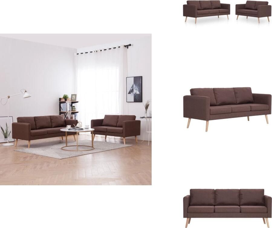 VidaXL Bankenset Bruin Houten frame Stof 77 x 71 x 80 cm 130 x 76 x 82.5 cm Montage vereist Bank