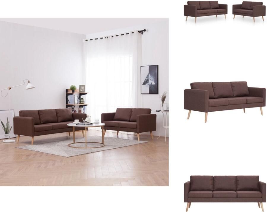 VidaXL Bankenset Bruin Houten frame Stof 77 x 71 x 80 cm 130 x 76 x 82.5 cm Montage vereist Bank - Foto 2