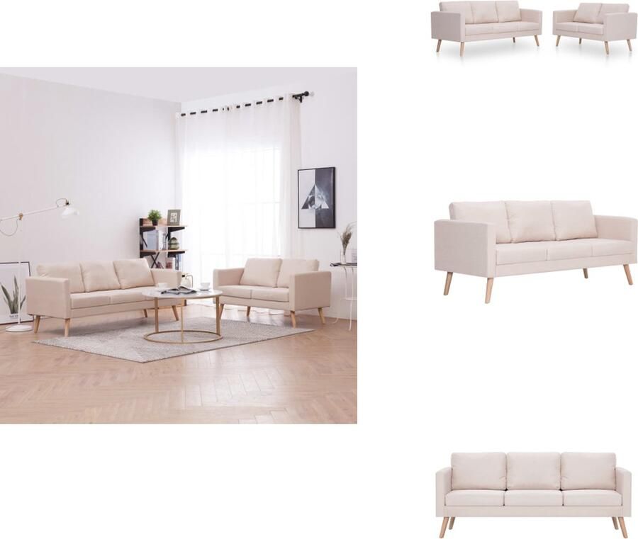 VidaXL Bank Banken Zitbank Zitbanken 2-delig Bankstel stof crème - Foto 2