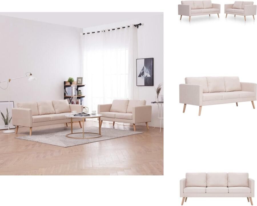 VidaXL Bank Banken Zitbank Zitbanken 2-delig Bankstel stof crème