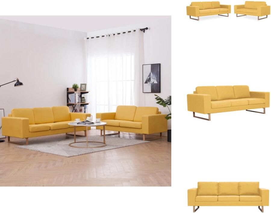 VidaXL Bank Banken Zitbank Zitbanken 2-delig Bankstel stof geel