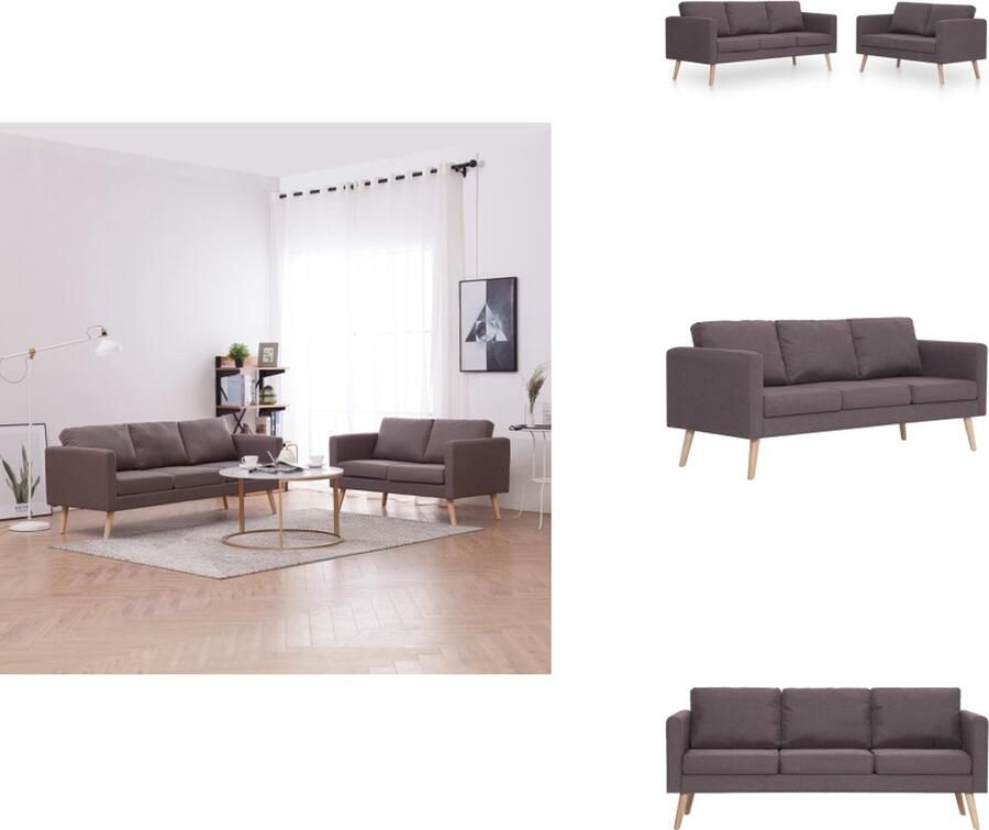 VidaXL Bank Banken Zitbank Zitbanken 2-delig Bankstel stof taupe - Foto 2