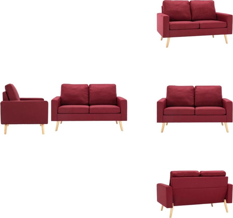 VidaXL Bank Banken Zitbank Zitbanken 2-delig Bankstel stof wijnrood - Foto 3