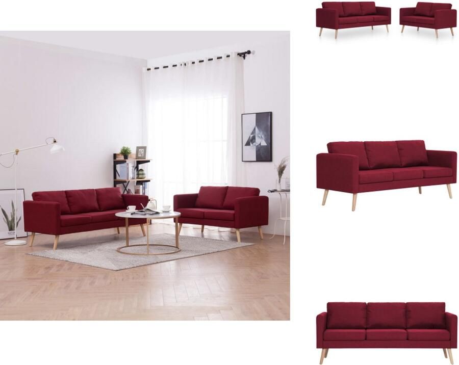 VidaXL Bank Banken Zitbank Zitbanken 2-delig Bankstel stof wijnrood