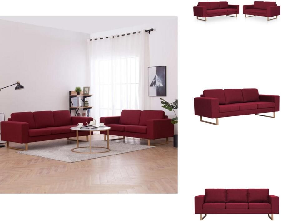 VidaXL Bank Banken Zitbank Zitbanken 2-delig Bankstel stof wijnrood - Foto 2