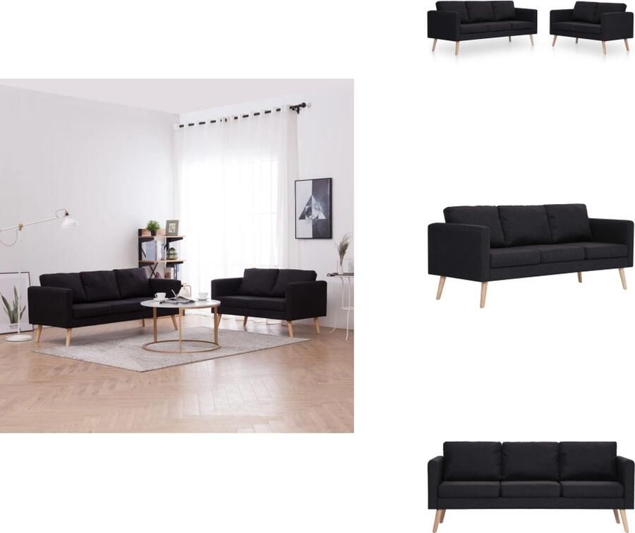 VidaXL Bank Banken Zitbank Zitbanken 2-delig Bankstel stof zwart - Foto 4