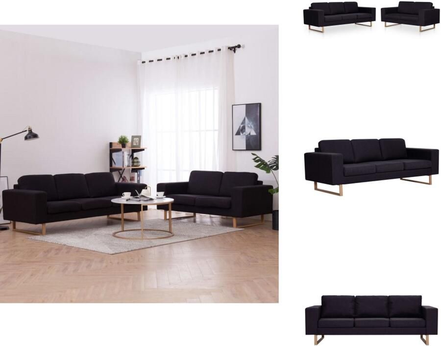 VidaXL Bank Banken Zitbank Zitbanken 2-delig Bankstel stof zwart - Foto 3