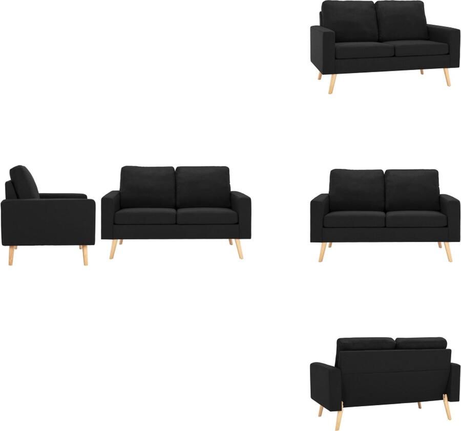 VidaXL Bank Banken Zitbank Zitbanken 2-delig Bankstel stof zwart - Foto 2