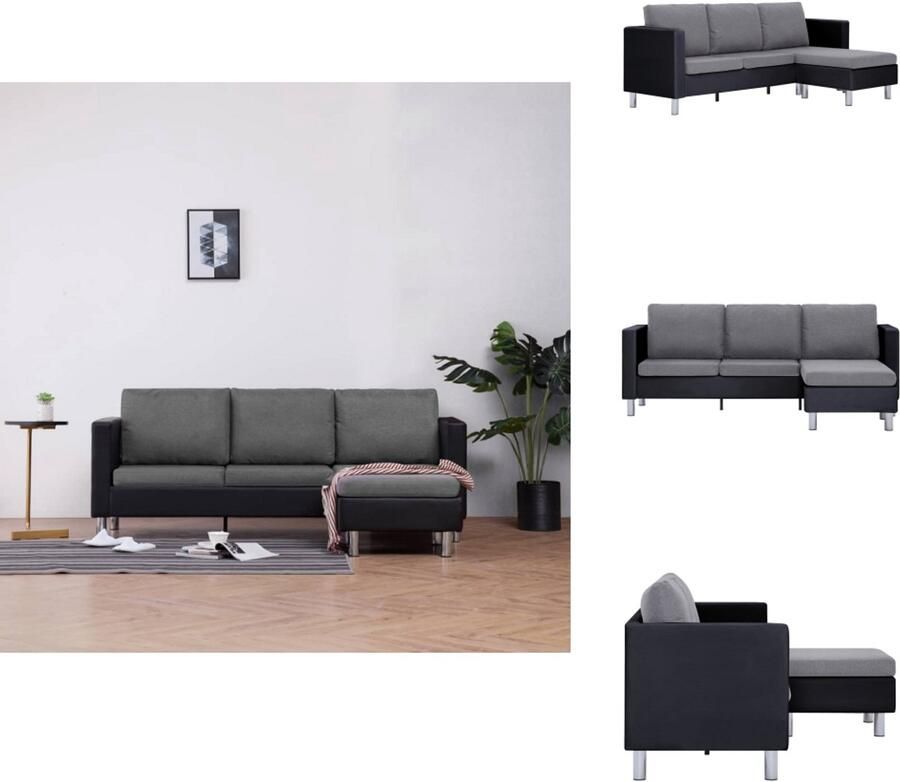 VidaXL Bank Banken Zitbank Zitbanken Driezitsbank met kussens kunstleer zwart