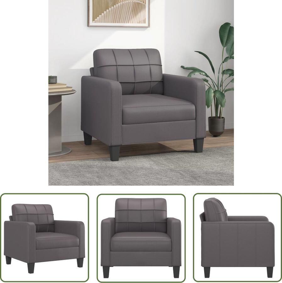 The Living Store Fauteuil Kunstleer Grijs 78 x 77 x 80 cm Stabiel frame Comfortabel zitkussen Fauteuil Bank Zitzitting Lounge Stoel Decoratief Meubilair