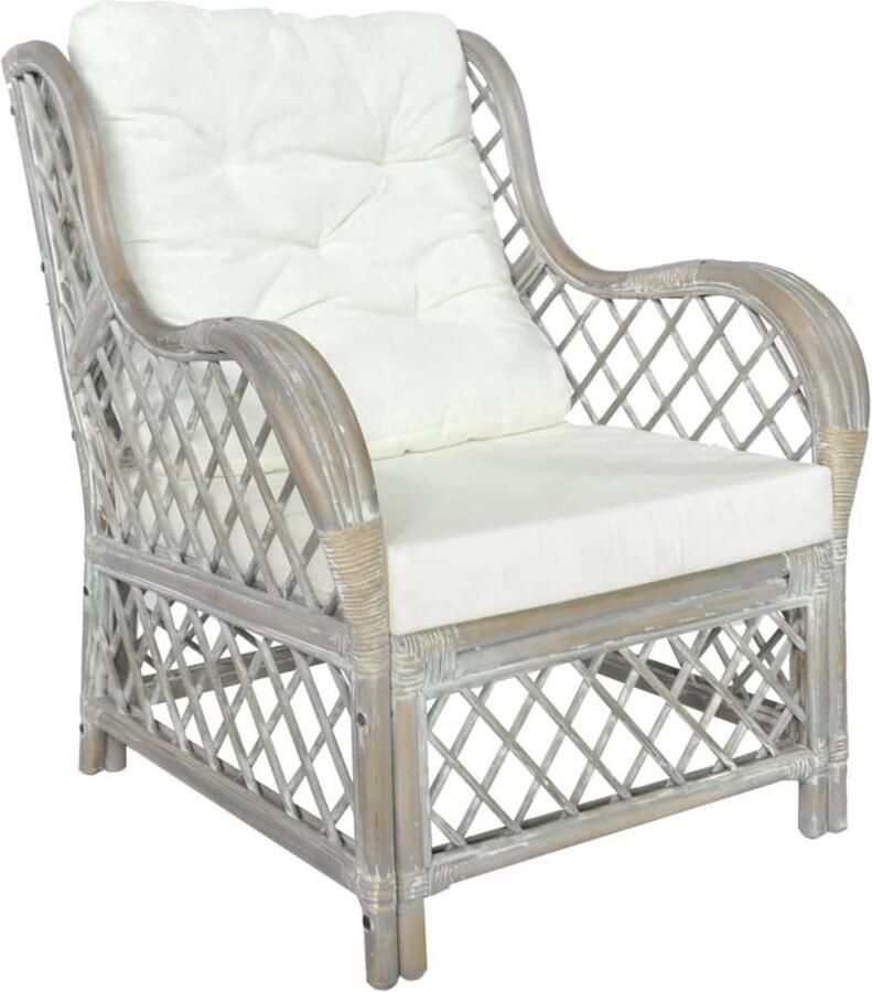 VidaXL Bank met kussen Natuurlijk rattan en linnen Grijs Rattanstoel Lounge Stoel Tuinstoelen Buiten Meubilair Relaxfauteuil Loungestoel - Foto 2