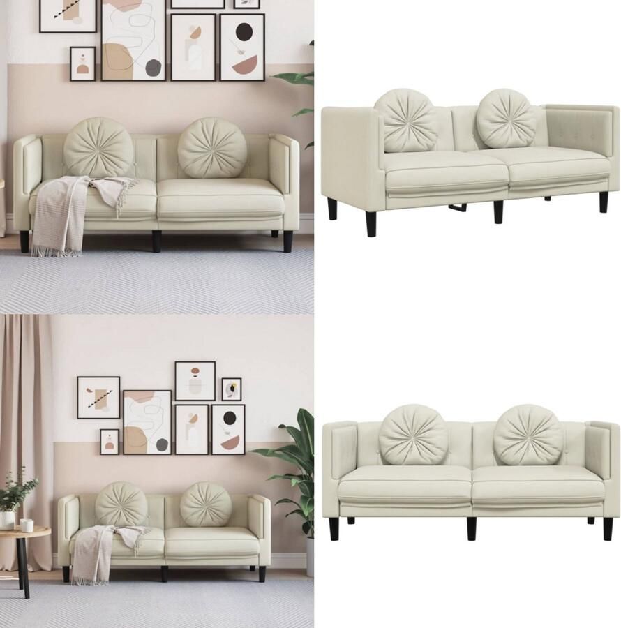 VidaXL Bank met kussens 2-zits fluweel crèmekleurig Bank Banken 2-zitsbank Loveseat