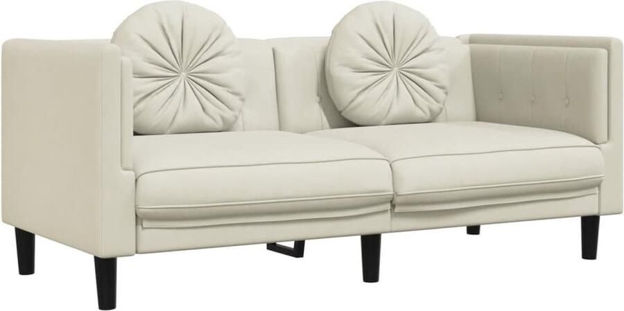 The Living Store Bank met kussens 2-zits fluweel crèmekleurig Tweezitsbank Fluweel Sofa Lounge Bank Creme Bank Banks Kopen - Foto 2