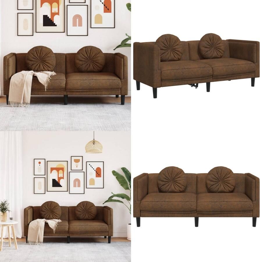 VidaXL Bank met kussens 2-zits kunstsuède bruin Bank Banken 2-zitsbank Loveseat