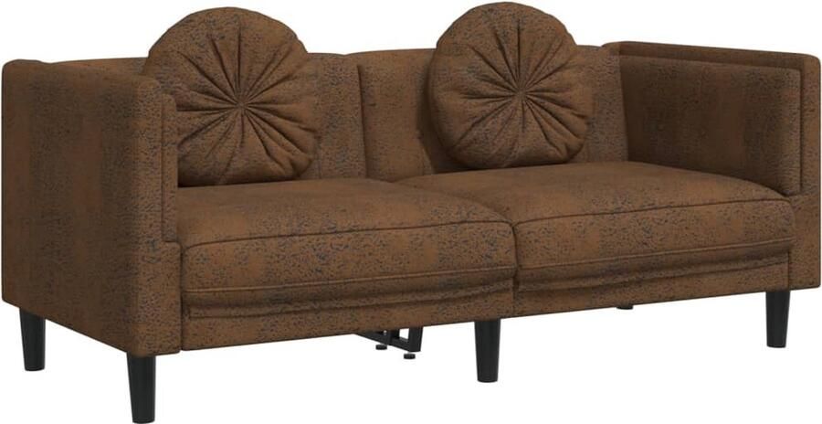 The Living Store 2-zitsbank Kunstsuède Bruin 173.5 x 77 x 70 cm Comfortabele zitting Tweezitsbank Bruine Bank Lederlook Bank Lounge Bank Huiskamer Meubilair