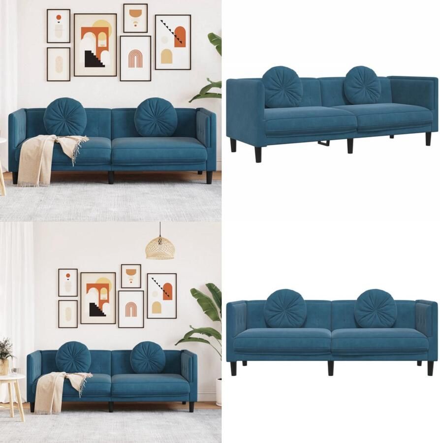 VidaXL Bank met kussens 3-zits fluweel blauw Bank Banken Sofa Tuinbank