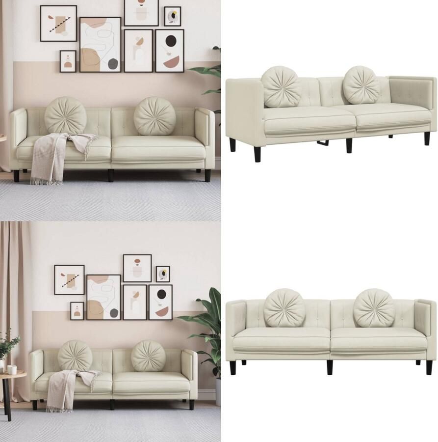 VidaXL Bank met kussens 3-zits fluweel crèmekleurig Bank Banken Sofa Tuinbank