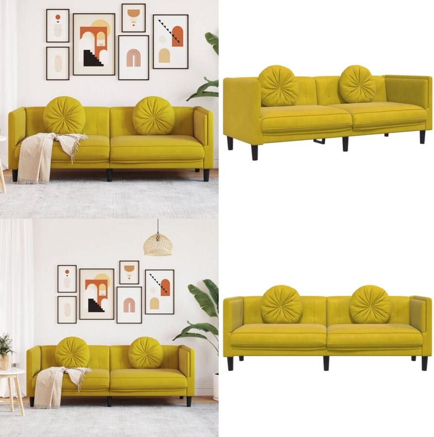 VidaXL Bank met kussens 3-zits fluweel geel Bank Banken Sofa Tuinbank