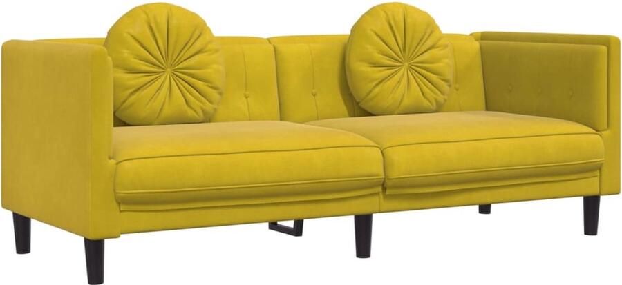 The Living Store Driezitsbank Fluweel Geel 193.5 x 77 x 70 cm Comfortabel Stabiele poten Drie Zitsbank Fluweel Sofa Gele Bank Lounge Bank Bankstel - Foto 2