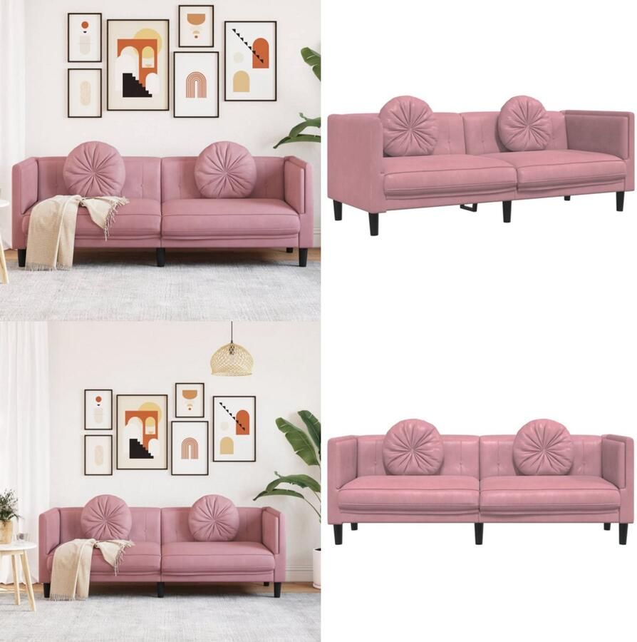 VidaXL Bank met kussens 3-zits fluweel roze Bank Banken Sofa Tuinbank