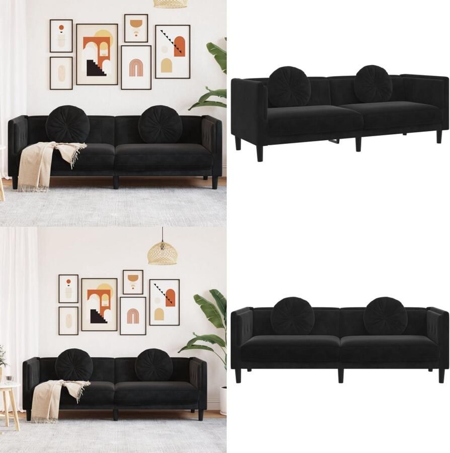 VidaXL Bank met kussens 3-zits fluweel zwart Bank Banken Sofa Tuinbank