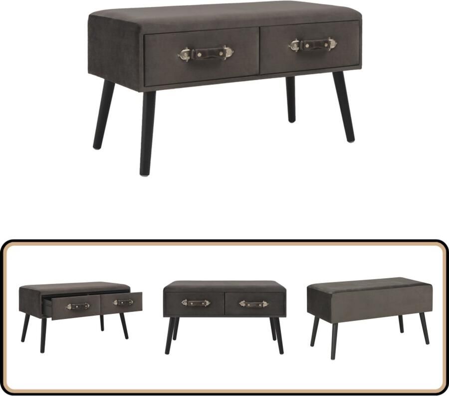 VidaXL Bank met lades 80 cm Fluweel Grijs Opbergbank Fluweel Bank Grijze Bank Banks Voor Woonkamer Stoffen Bank - Foto 2