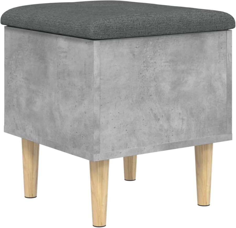 The Living Store Opbergbankje 42x42x46 cm bewerkt hout betongrijs Opbergbankje Opbergbankjes Schoenenbankje Halbankje