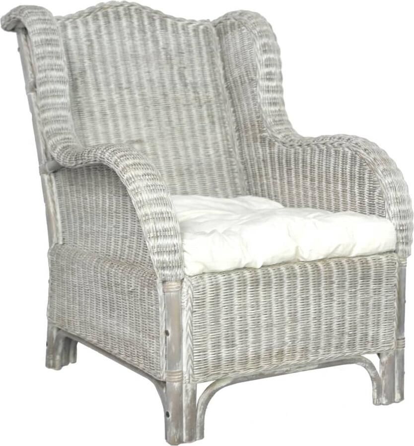 VidaXL Bank Rattan & Linnen Grijs Inclusief Kussen Rattan Meubels Lounge Stoel Tuinstoel Buitenstoelen Relaxfauteuil Balkonbank Terrasbank Grijze Bank - Foto 2